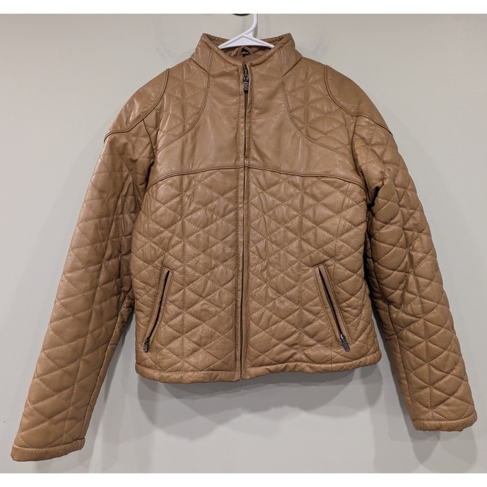 Pella Moda 100% Leather Quilted Bomber Jacket Size Large